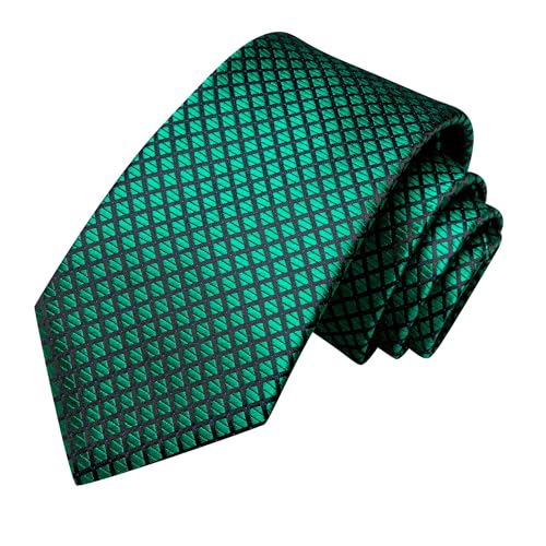 Image of Hi-Tie Mens Plaid Ties Classic Paisley Necktie with Handkerchief Cufflinks Set Business Stripe Tie