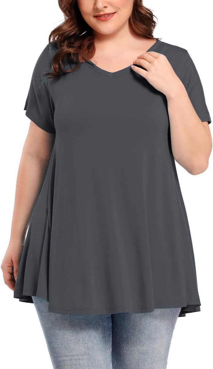 Womens Basic Solid Loose Fit Short Sleeve Tunic T Shirt