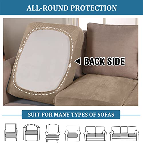 BXFUL Sofa-Sitzkissenbezüge, Sofakissen-Bezüge Stretch-Samt, Couchkissen-Bezüge Ersatz für individuelle Kissen mit elastischem Stoff (1-Sitzer,Sand)