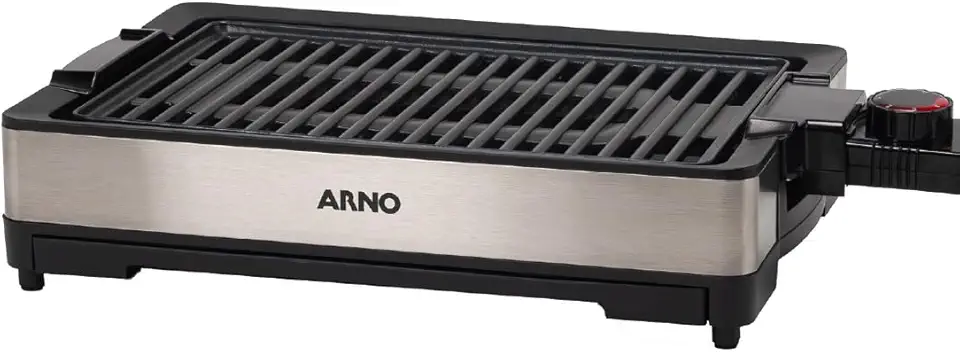 Churrasqueira Elétrica Arno Mais Sabor e Pouca Fumaça GPRA, Inox e Preta com Revestimento Antiaderrapante, Termostato Regulável e Alças Térmicas, 220V