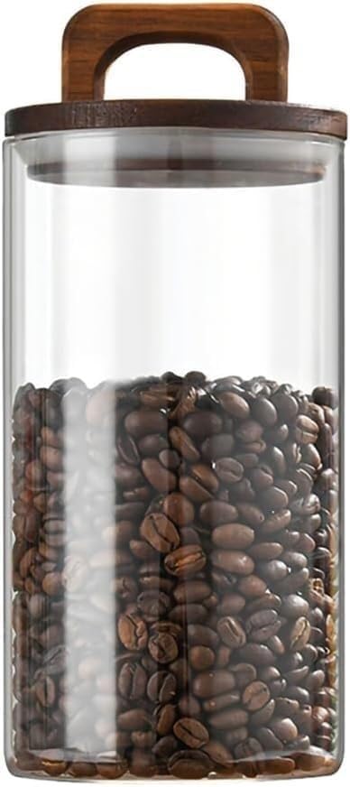 Récipient en verre avec couvercle hermétique en bois de 41 OZ pour le café et sucre
