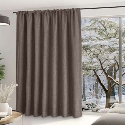 NICETOWN Faux Linen Brown Blackout Curtains for Sliding Glass Door, Hook Belt/Rod Pocket/Back Tab Primitive Sound Reducing Thermal Drape Privacy for Bedroom/French Door, W100 x L84, 1 Panel by NICETOWN - Image 3