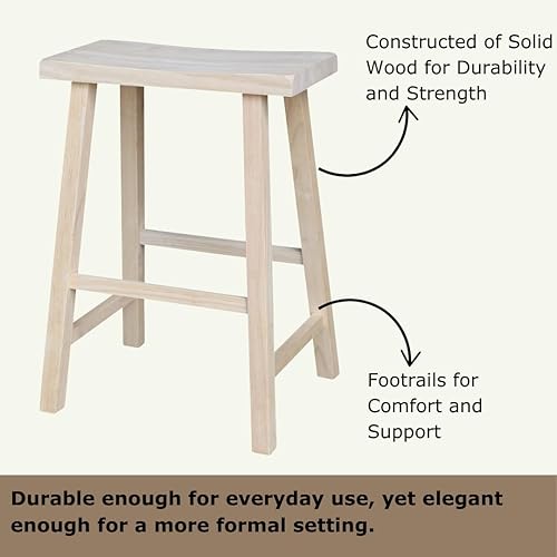 Miniatura 5 de IC International Concepts, Taburete para asiento de sillín-24 pulgadas de alto, madera sólida/real, madera de parawood resistente, Diy, listo para