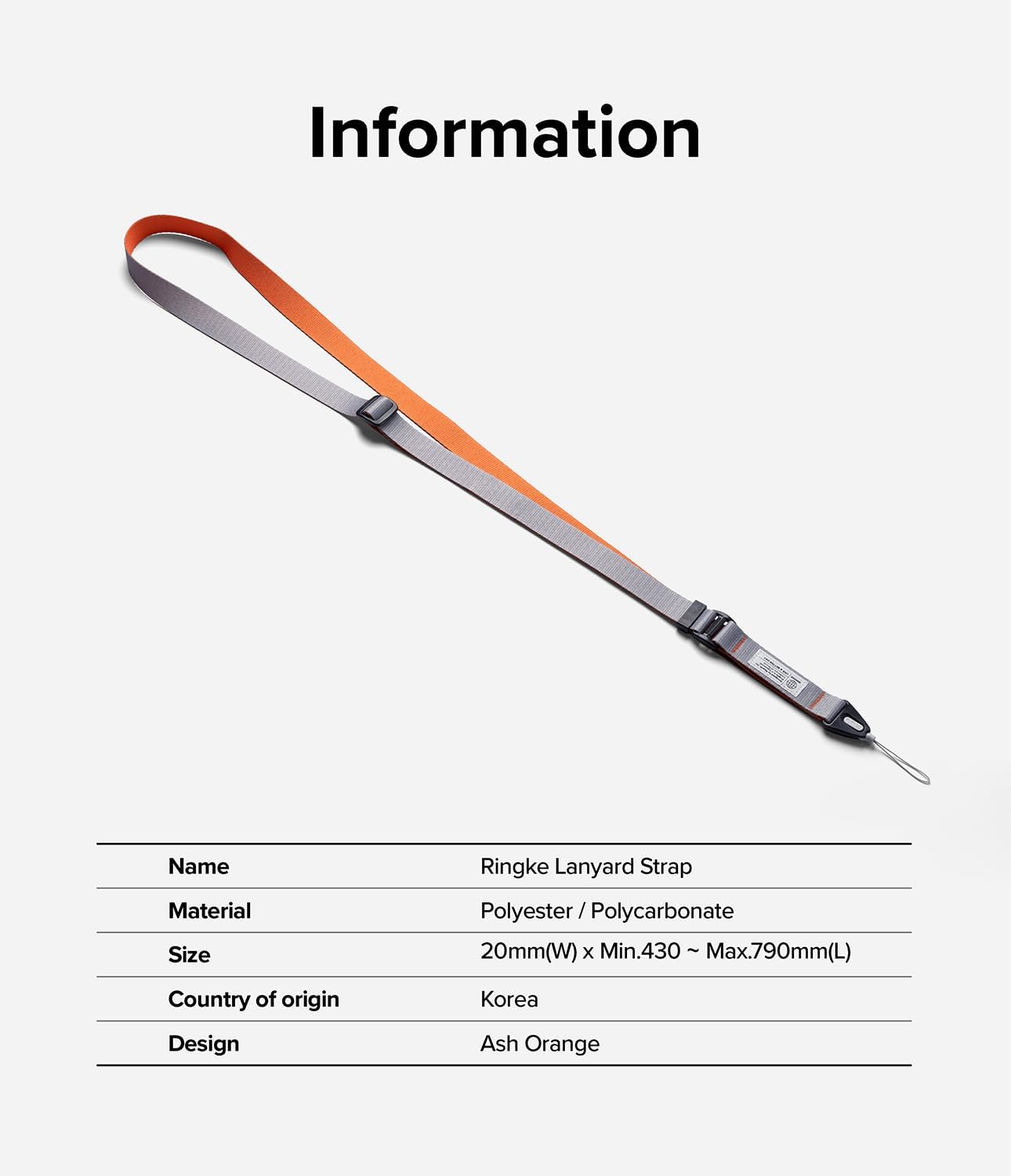 Ringke Lanyard Strap [Adjustable Neck Shoulder Crossbody Strap] [One-Touch Buckle] for Phone Case, Camera, Keys, USB Flash Drive, and ID Badge - Ash Orange