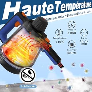 Nettoyeur Vapeur Portable, 110℃ Nettoyeur Vapeur à Main pour un Nettoyage Efficace, Polyvalent Vaporetto avec 10 Accessoires et Câble 5m pour Canapés, Tapis, Joints, Nettoyage sans chimie, SC14 (Bleu)