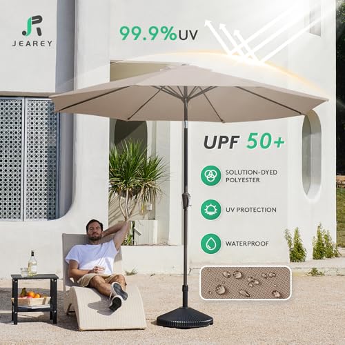 image for JEAREY 9FT Patio Umbrella for Outdoor with Push Button Tilt and Crank,