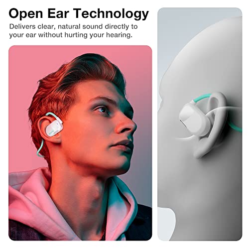 Image of Purity Air Open Ear Headphones - True Air Conduction Wireless Bluetooth Open Ear Earbuds with Dual Mic for iPhone /Android - Secured Long Wearing Comfort, Sports Sweat Resistant (White /Turquoise)