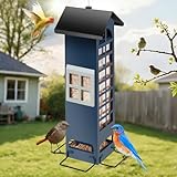 Squirrel Proof Bird Feeder Weight-Activated Metal Mesh Feeder for Small Birds, Durable Outdoor Hanging Bird Feeders for Finch, Cardinal, Chickadee & Blue Jay, Durable & Easy to Fill – Blue
