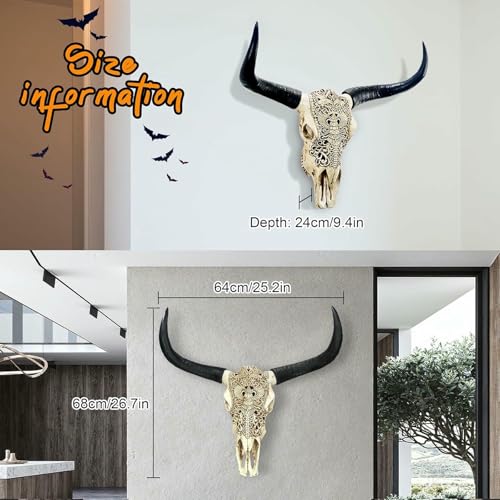 Calavera de vaca para decoración de pared en resina estilo rustic boho 3