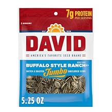 DAVID Jumbo Sunflower Seeds, Buffalo Style Ranch Flavor, Easter Basket Stuffer for Baseball Players, 5.25 oz. Pack of 12