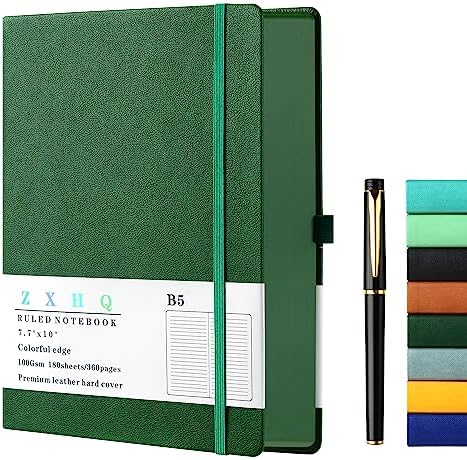 Thick Lined Journal Notebook with Pen Set, 100gsm 360 Pages, Colorful Edge Journal for Writing A5 College Ruled Notebook,Leather Hardcover,Perfect for Work, Office or School, 5.9'' x 8.5'' Light Blue