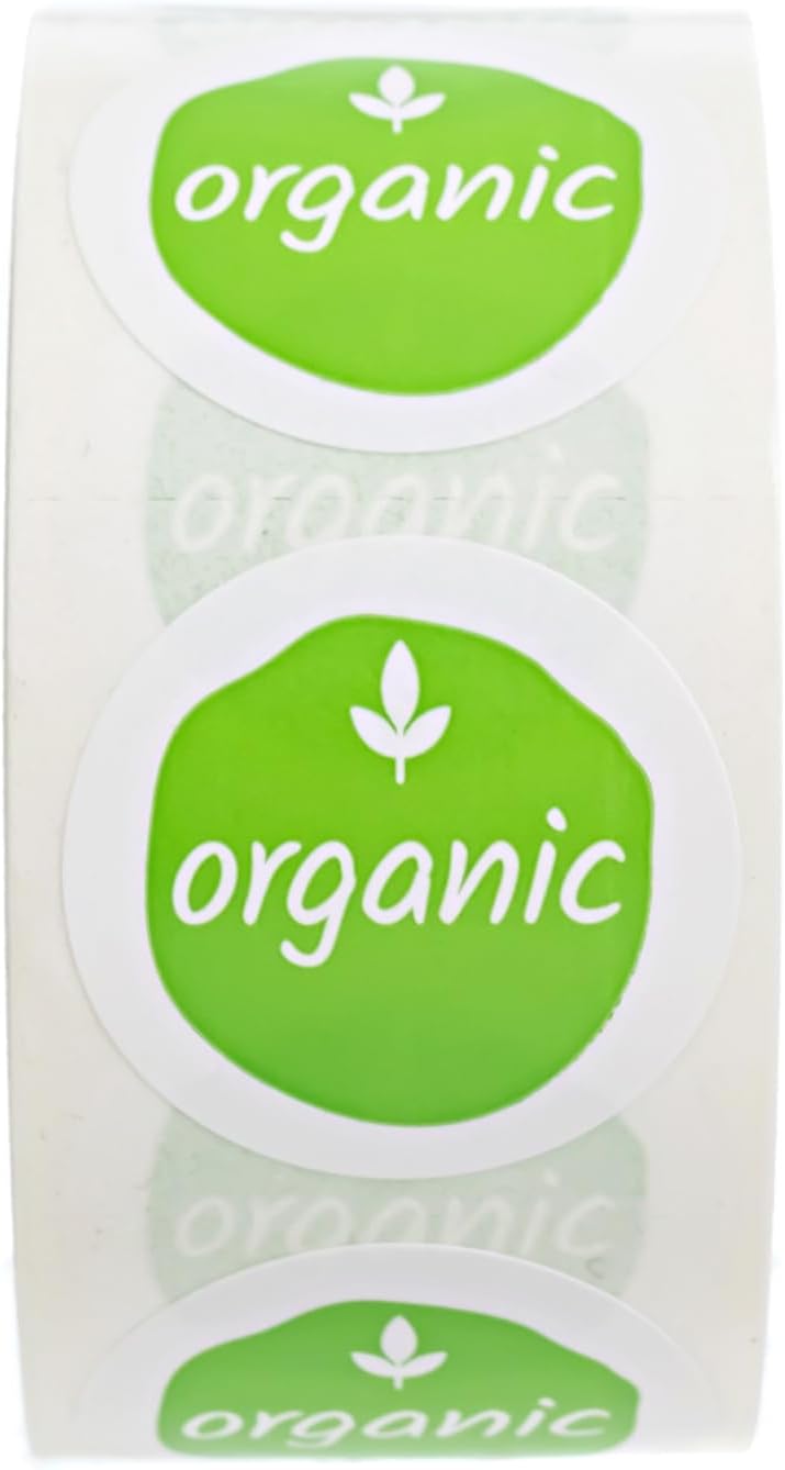 Organic Leaf Stickers/Roll of 500 Small 1" Round White Gloss Natural Garden Labels/Small 1" Round Modern Fresh Farmers Market Community Garden Food Label/Made in The USA image 2
