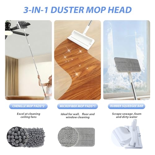 Ceiling Fan Cleaner Duster with 80'' Extendable Long Handle Pole - Microfiber Chenille Pads for Blades, Baseboards, Walls, Floors, Blinds & Cobwebs - Reusable & Washable — view 5