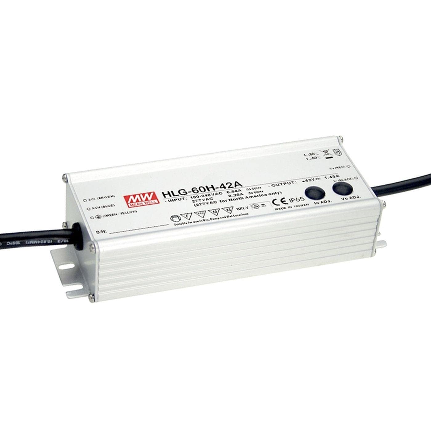 MEAN WELL HLG-60H-24A Class 2 Enclosed Switching Power Supply, 24 Volt, 2500 mA, 60 Watt