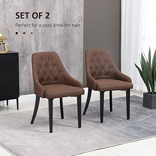 Homcom Modern Dining Chairs Set Of 2, Button Tufted Accent Chairs With Upholstered Seat, Steel Legs For Living Room, Kitchen, Study, Brown #TOP3