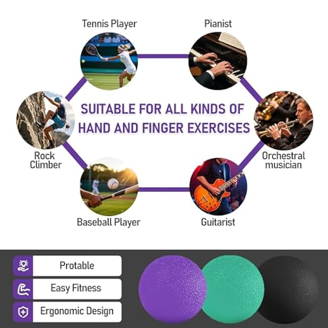 3 Pack Stress Balls for Adults, Squeeze Balls for Hand Therapy, Hand Strengthening Devices with Different Resistance Levels for Finger Forearm Wrist Exercise Relaxation and Pain Relief