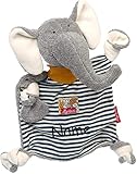 Sigikid Elefant Schnuffeltuch mit Namen Bestickt personalisiert, Kuscheltier Schmusetuch Kuscheltuch für Kleinkind Jungen als Geschenk zur Geburt, Taufe, Ostern, Weihnachten