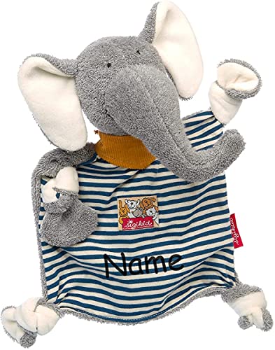 Sigikid Elefant Schnuffeltuch mit Namen Bestickt personalisiert, Kuscheltier Schmusetuch Kuscheltuch für Kleinkind Jungen als Geschenk zur Geburt, Taufe, Ostern, Weihnachten