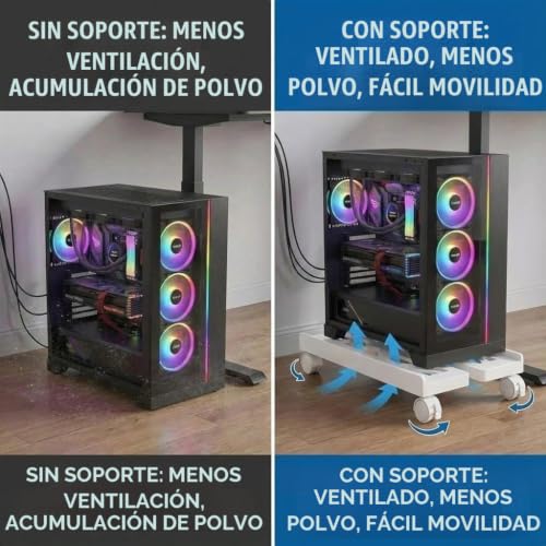 Miniatura 5 de Soporte De Cpu Móvil, Adecuado Para Soporte De Computadora De Torre De Pc, Soporte De Cpu Universal Con Cuatro Ruedas, Soporte De Escritorio De Computadora, El Color Es Blanco.