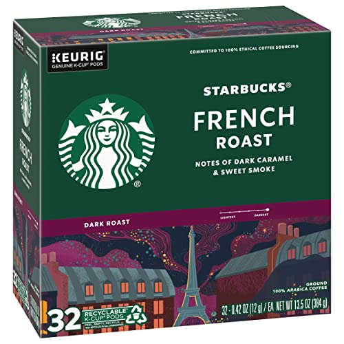 Image of Starbucks Coffee K-Cup Pods, French Roast, Dark Roast Coffee, Notes of Dark Caramel & Sweet Smoke, Keurig Genuine K-Cup Pods, 32 CT (Pack of 2)