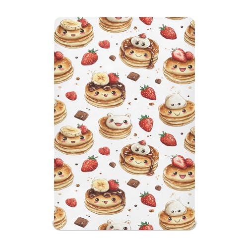 Image of Pancakes Cakes Cute Crib Sheets Soft Breathable Fitted Baby Crib Sheets Mattress Cover for Girls Boys, 52 inch x 28 inch x 9 inch