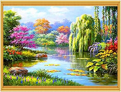 Redxing Stamped Cross Stitch Kits Embroidery kit for Beginners Adults Full Range of Embroidery Patterns Starter Kits DIY Printed Cross Stitch Kits Needlepoint Kits 11CT-Small River Spring Scene