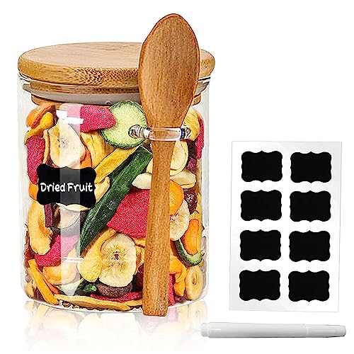 SNGKMSYG Glass Jars with Bamboo Lid & Bamboo Spoons, 18.26 OZ Glass Food Storage Jars, 100% Heatproof Sealed Glass Canisters Jars for Overnight Oats,Spice,Cookies,Candy,Coffee Beans or Nuts 1 Pack