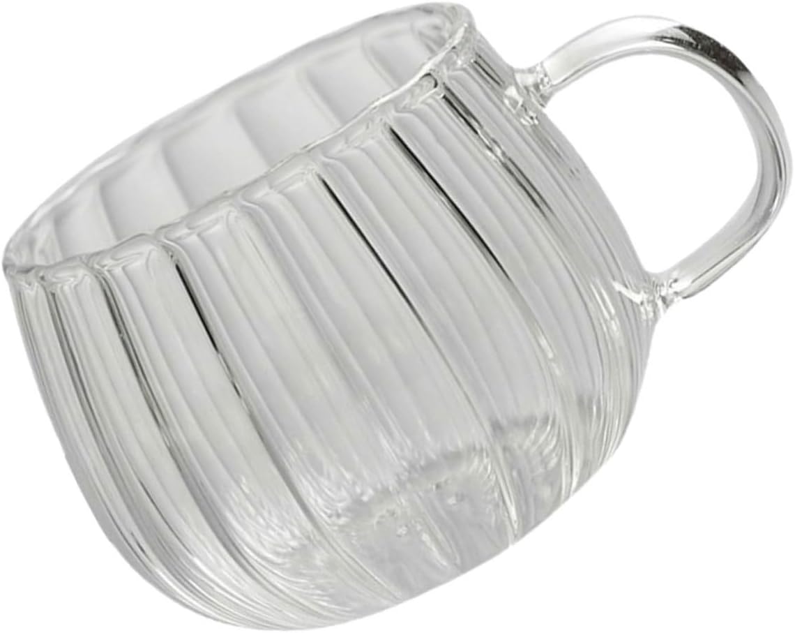 Glass Mug Handle Multi-function Beverage Cup for Coffee Tea Juice and Elegant Vertical Pattern for Home Office and Cafe Use