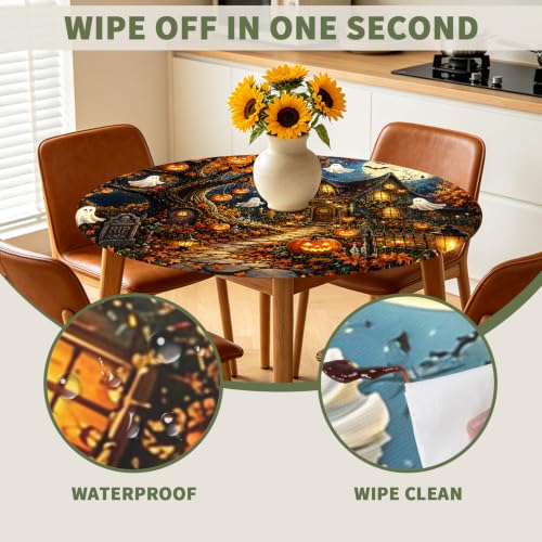 MiaoSi Vintage Halloween Round Fitted Tablecloth with Elastic for 40"-44" by MiaoSi - Used condition - Image 3