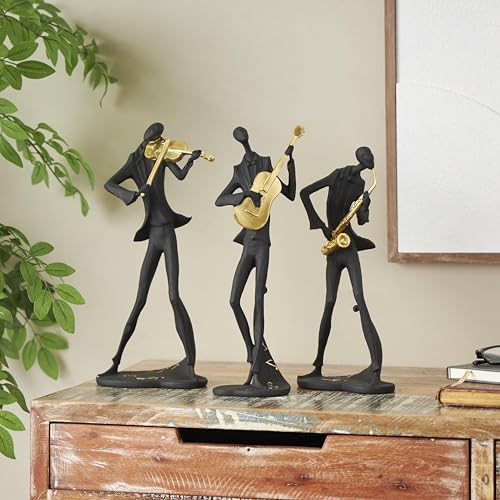 Estatuas decorativas músico polystone negras 3 piezas 15 pulg miniatura 3