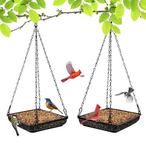 Hanging-Bird-Feeder-Tray-Metal-Mesh-Platform-Seed-Feeder-with-Durable-Chains-for-Outdoors-Garden-Great-for-Attracting-Birds-2-Pack Hanging Bird Feeder Tray Metal Mesh Platform Seed Feeder with Durable Chains for Outdoors Garden Great for Attracting Birds (2 Pack) - Image 1