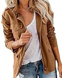 Diseño de moda: manga larga, cuello alto clásico con cremallera completa, cordón ajustable en la cintura para un mejor ajuste, ofrece un aspecto elegante y moderno. Chaqueta reversible para mujer, chaqueta marrón para mujer, chaqueta de trabajo, chaqueta vaquera, chaqueta de ante para mujer, chaqueta de cera marrón, chaqueta de trabajo para mujer