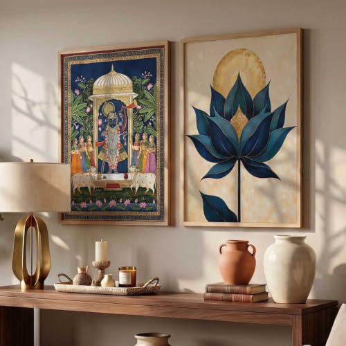 Image of HOTHOUSE Madhubani Art Wall Painting Traditional Home Decoration With Frame For Living Room Bed Room Hotel Wall Decor Digital Reprint Set of 2 (13X17 inch)