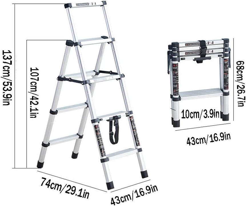 Step Ladder Retractable Ladder Portable Stepladder Step Stool Folding Easy to Carry folsdable ladders for Second Story Windows A Type Aluminum Telescoping Ladder Folding Step Stool