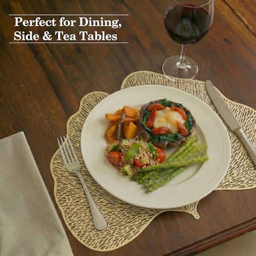 Image of Kuber Industries 4 Pcs Set Leather Side Table Mats | Washable Placemat /Dining Table Mat for Wedding and Family Functions | Butterfly Design - Golden