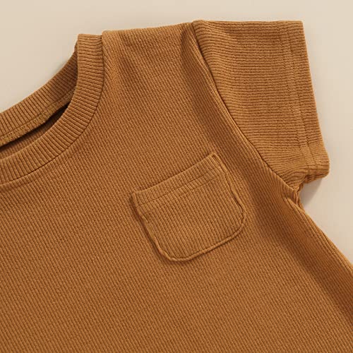 Muasaaluxi Gender Neutral Baby Clothes, Short Sleeve Solid Color Basic Romper Onesie Ribbed Bodysuit One Piece Summer Clothes (Brown, 0-3 Months) #TOP3