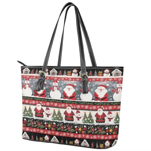 Image of Coldinair Christmas Leather Tote Bag for Women with Zipper Large Shoulder Tote Bag Shopping Casual Travel Bag Handbag Purse