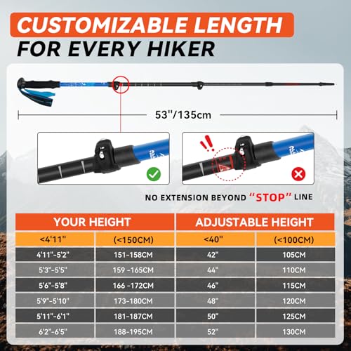 Lightweight Trekking Poles for Hiking – 2 Pack Retractable Aluminum Walking Sticks, Adjustable Hiking Sticks for Men, Women, Seniors, Collapsible Nordic Poles for Travel, Climbing, Backpacking