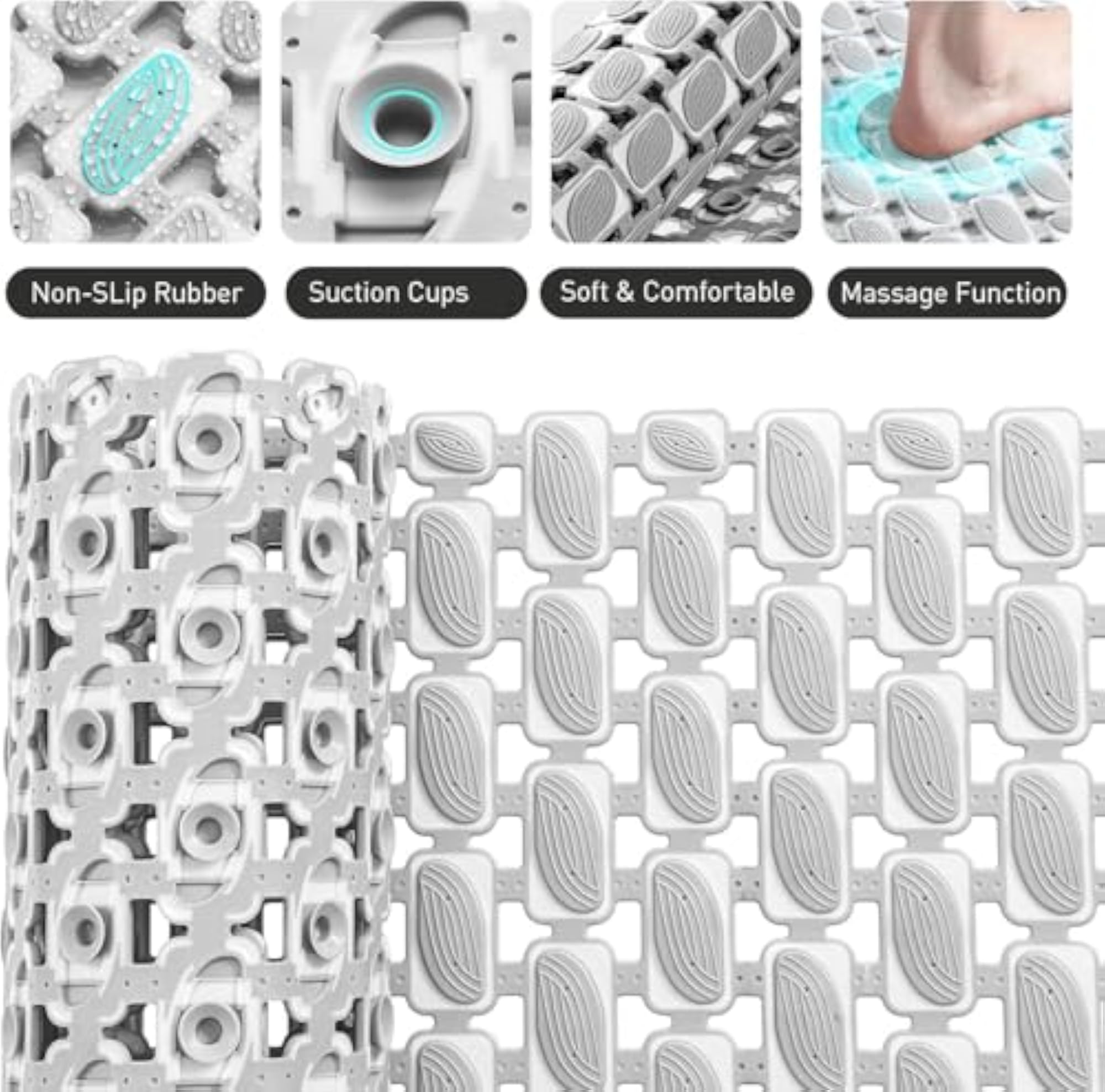 Non-Slip Shower Mat, Anti-Mould Machine Washable Mat