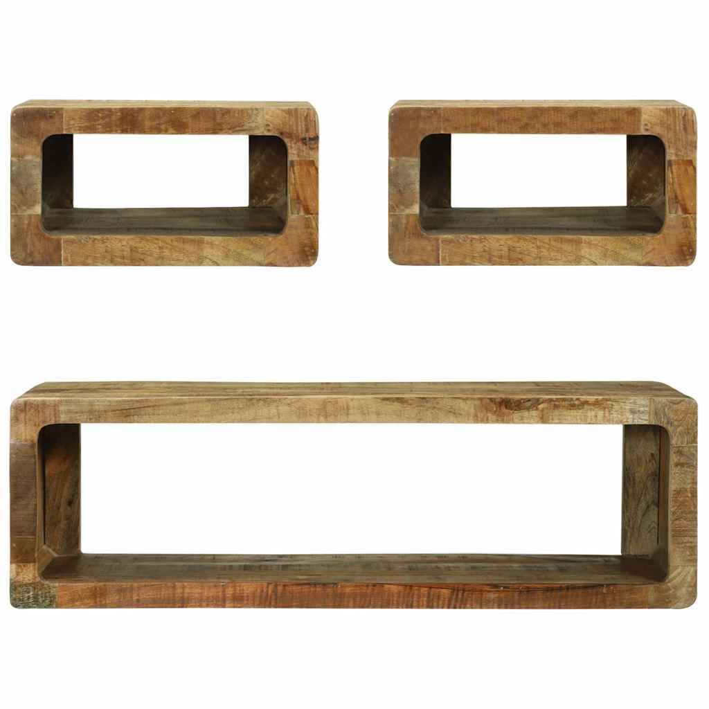 Set di mobili per TV con mensola, 3 pezzi, in legno massiccio di mango, con vano portaoggetti, rack HiFi e cassettiera per CD, DVD, per soggiorno, home theater, gaming, con cassetto, scomparto