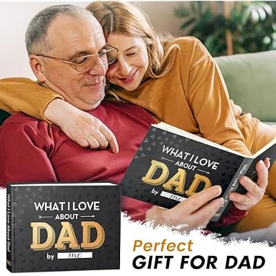 KYRAKO Fathers Day Gift for Dad from Daughter, Son, Kids - What I Love about Dad Book, Fill-in-the-Blank Book for Dad: Fun Prompt Notebook to Share Memories, Thoughtful Birthday Present & Keepsake