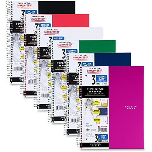 Black Five Star 3-Subject Wirebound Notebook, 11" X 8 1/2", 150 Sheets College Ruled #TOP5