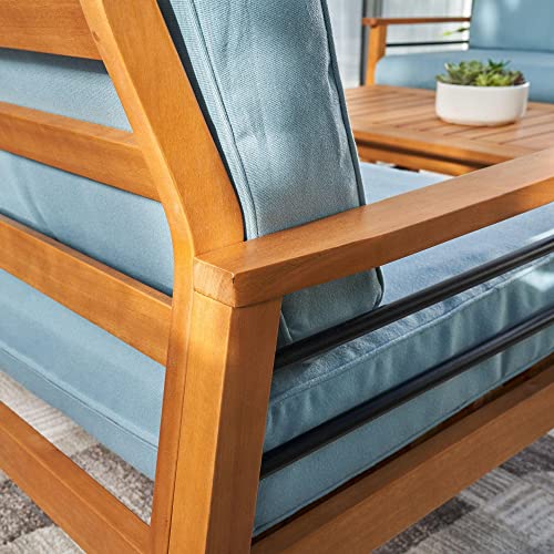 Vifah Gloucester Contemporary Patio Sofa Club Chair, Golden Oak Wood Color #TOP2