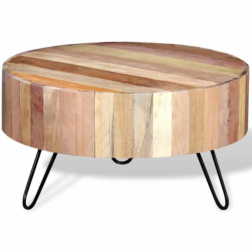 Tavolino da salotto in legno anticato massiccio, rotondo, 70 x 38