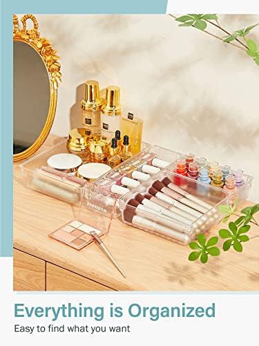 Kootek 9 Pcs Desk Drawer Organizer Trays 4-Measurement Toilet Drawer Tray Dividers Plastic Vainness Organizers Storage Bins for Make-up Dresser Kitchen Workplace (Clear) 5 513cehaVE8L. AC