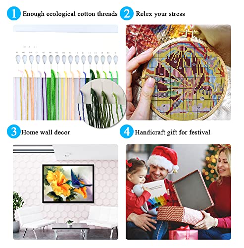 Cross Stitch Kits,Birds Cross Stitch Kits Stamped Cross Stitch For Beginners, Arts And Crafts Embroidery Kits For Home Decor 12X16Inch #TOP4