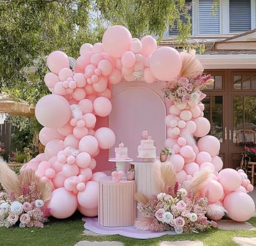 Image of Pastel Light Pink Balloons Double Stuffed Pink Balloon Garland Arch Kit Different Sizes 18 /12 /5 Inch For Birthday Baby Shower Gender Reveal Bridal Party Decorations