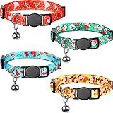 Frienda 4 Pieces Christmas Cat Collars with Bell Adjustable Breakaway Cat Collars Holiday Kitten Decoration for Christmas Party Cat Accessories