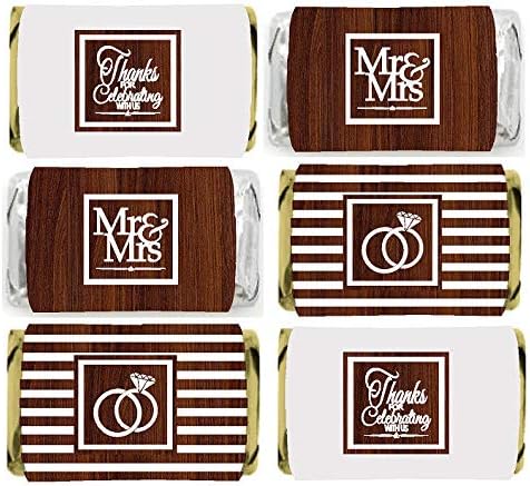 Mr & Mrs Glitter Wedding Anniversary Party Favor Mini Chocolate Candy Bar Etiquetas decorativas Calcomanías - 54 unidades (marrón)