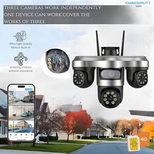 Image of XUGA Cybernautt Series K18U 18MP Triple Lens 4G Sim Camera 4G Sim Wireless Outdoor CCTV Camera with Three Side View | 360 | Night Vision | Motion Detection| All 3 Lens Mobile Controlled